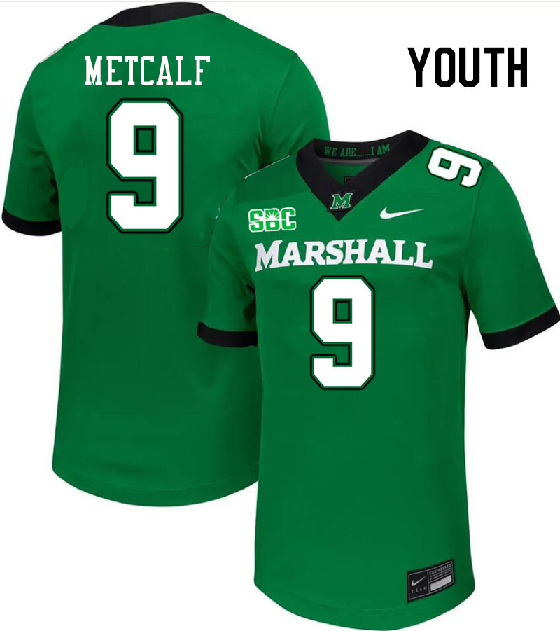 Youth #9 Elijah Metcalf Marshall Thundering Herd SBC Conference College Football Jerseys Stitched-Gr